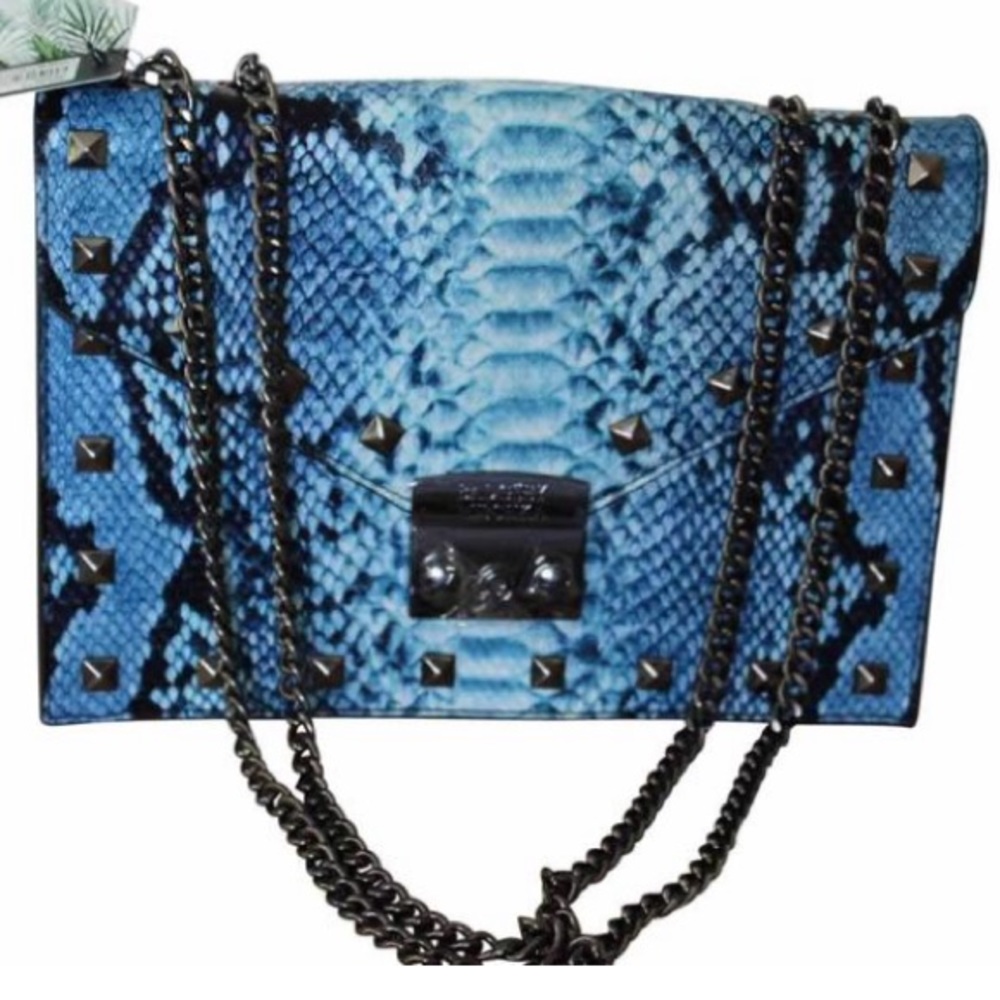 Badgley Mischka Snake Print Vegan Leather Bag crossbody blue black bag NWT